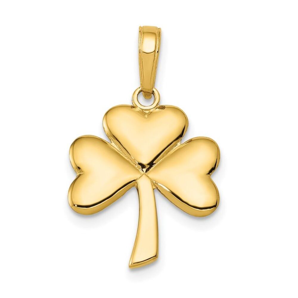 14k Yellow Gold Polished Solid Shamrock Pendant - image 1